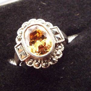 EUC MODENA ITALY 925 PEACH TOURMALINE OVAL W/ MARCASITES SZ 5.75 STERLING RING 9
